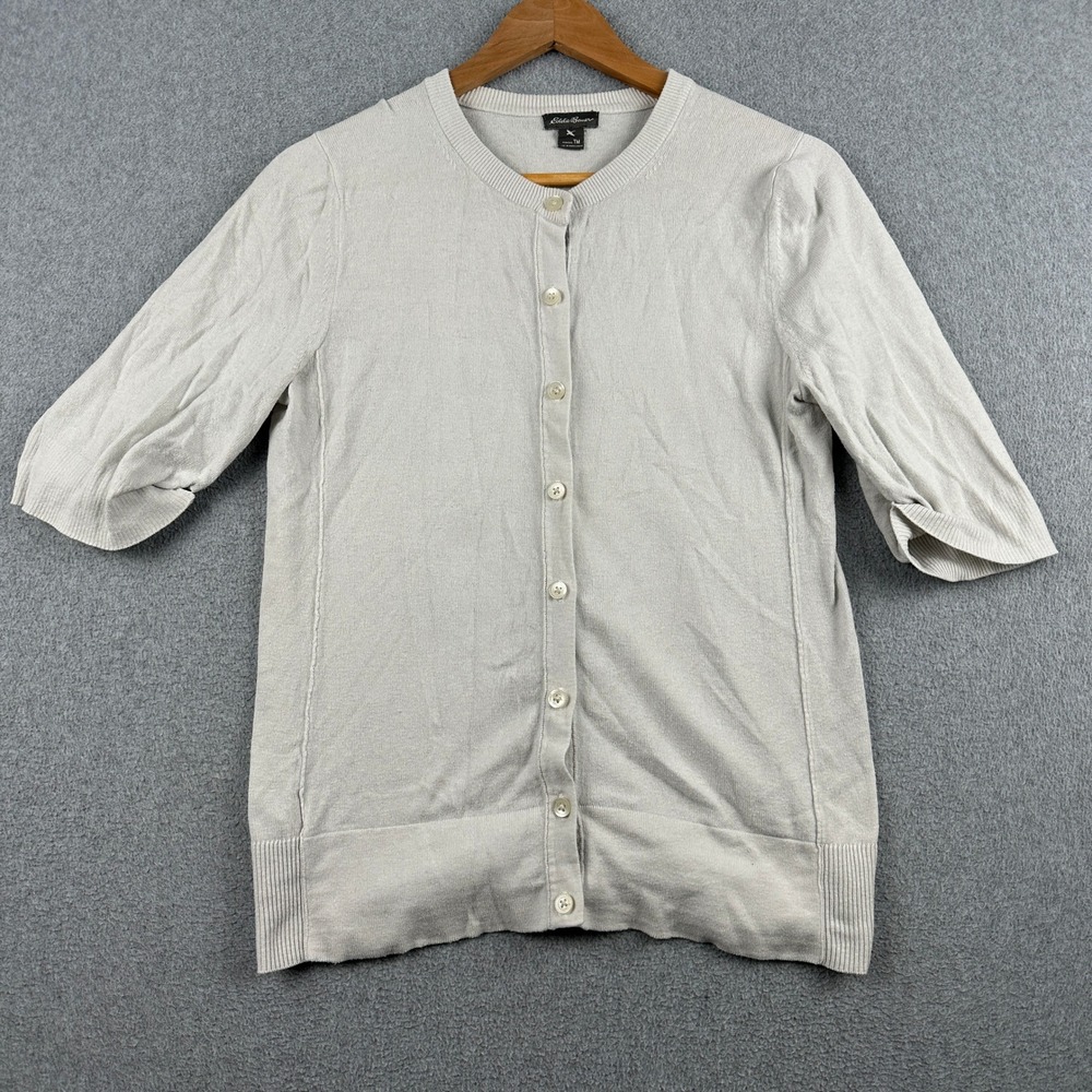 Eddie Bauer Cardigan Womens TM Gray Button-down Elbow Sleeve Cotton Blend